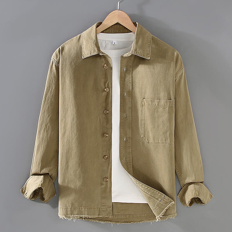 Chemise à manches longues en coton avec poche et ourlet à pompons pour homme Motif Buddha Stones - Kaki - US/UK/AU46，EU56 (3XL) - image 1