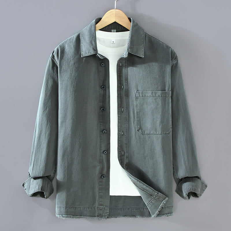 Chemise à manches longues en coton avec poche et ourlet à pompons pour homme Motif Buddha Stones - Gris ardoise clair - US/UK/AU46，EU56 (3XL) - image 1