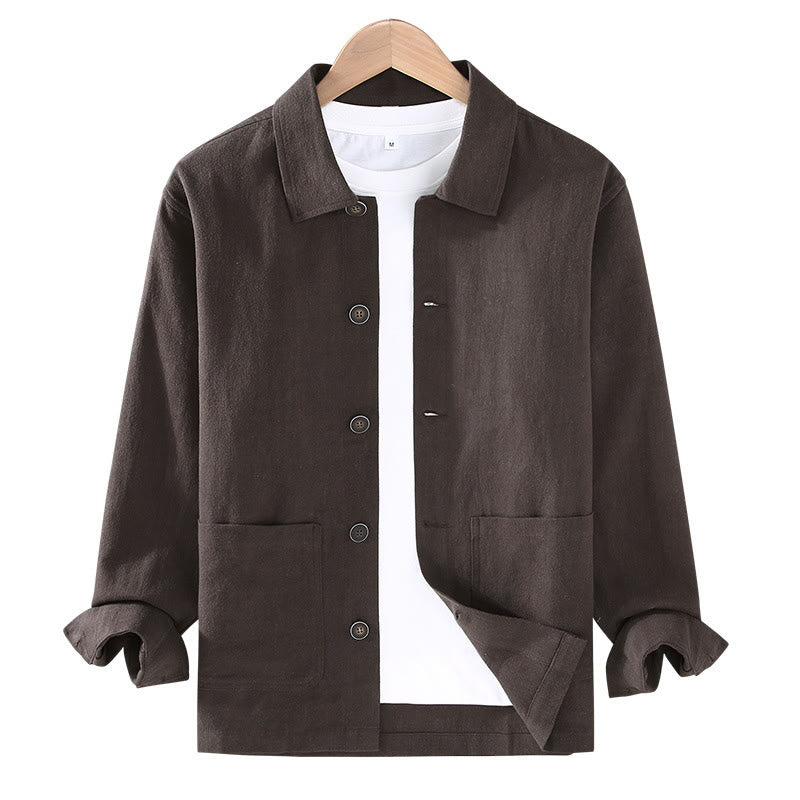 Veste décontractée en lin ramie pour homme, manches longues, revers boutonné, avec poches, motif Buddha Stones - image 3