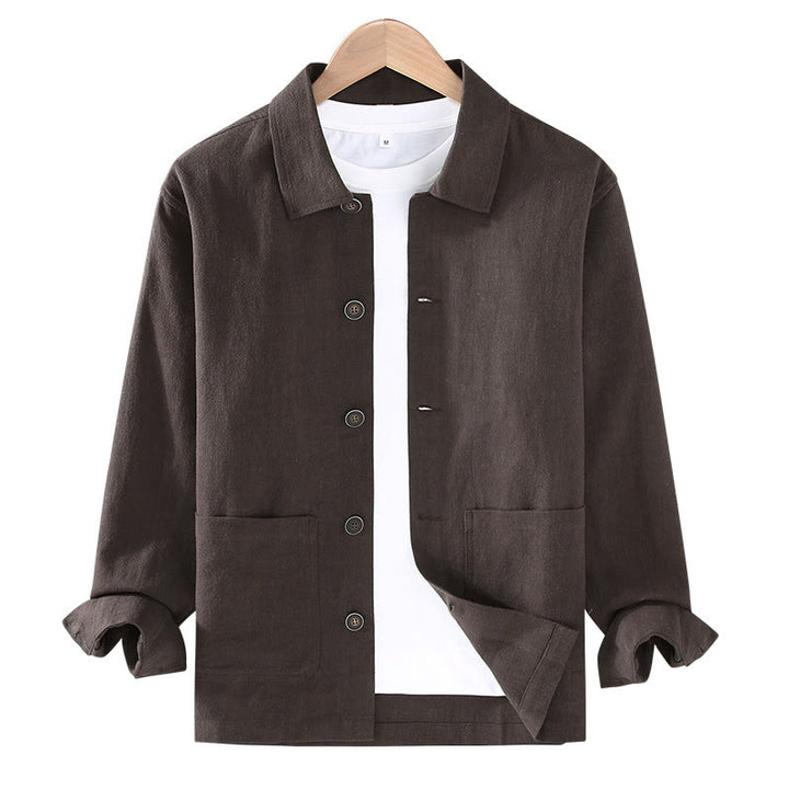 Veste décontractée en lin ramie pour homme, manches longues, revers boutonné, avec poches, motif Buddha Stones - image 3