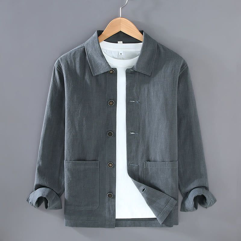 Veste décontractée en lin ramie pour homme, manches longues, revers boutonné, avec poches, motif Buddha Stones - Gris ardoise - US/UK/AU42，EU52 (3XL) - image 4