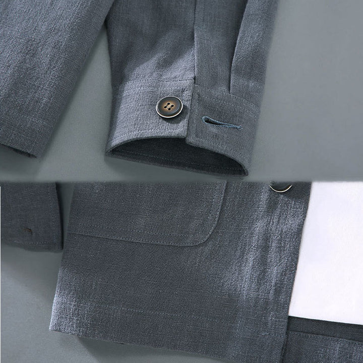 Veste décontractée en lin ramie pour homme, manches longues, revers boutonné, avec poches, motif Buddha Stones - image 11