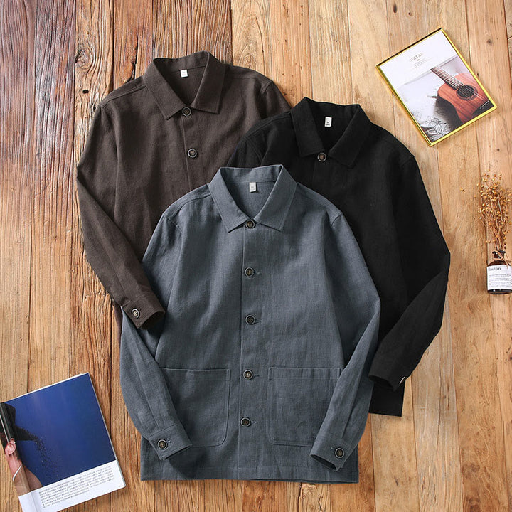 Veste en lin ramie à manches longues et revers boutonnés pour homme avec poches, motif Buddha Stones Commute - image 12