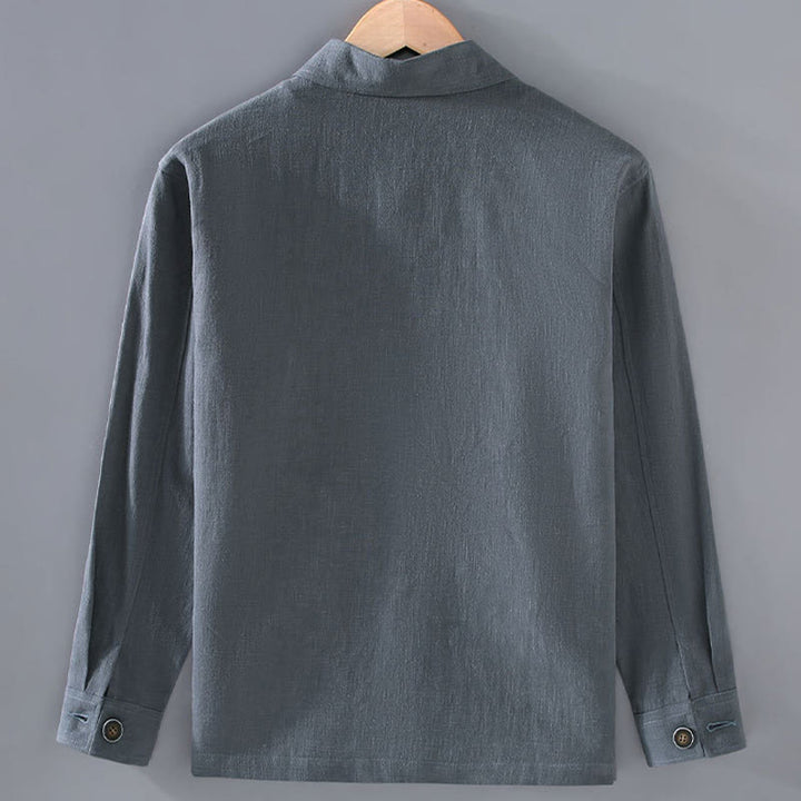 Veste en lin ramie à manches longues et revers boutonnés pour homme avec poches, motif Buddha Stones Commute - image 4