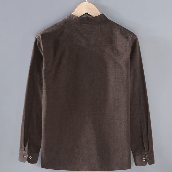 Veste en lin ramie à manches longues et revers boutonnés pour homme avec poches, motif Buddha Stones Commute - image 1