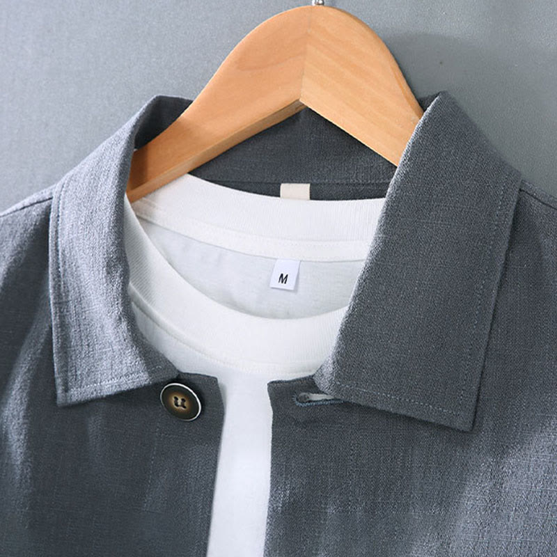 Veste décontractée en lin ramie pour homme, manches longues, revers boutonné, avec poches, motif Buddha Stones - image 6