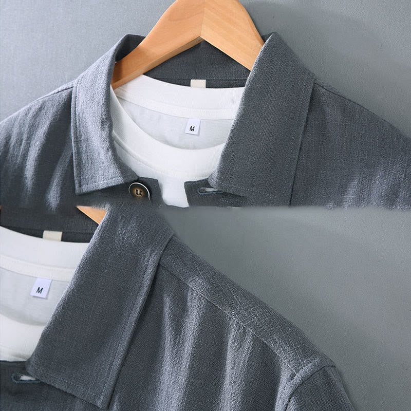 Veste décontractée en lin ramie pour homme, manches longues, revers boutonné, avec poches, motif Buddha Stones - image 9