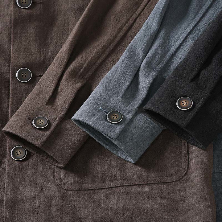 Veste décontractée en lin ramie pour homme, manches longues, revers boutonné, avec poches, motif Buddha Stones - image 15