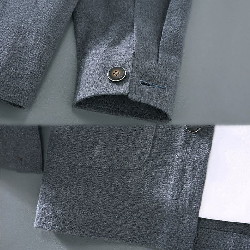 Veste en lin ramie à manches longues et revers boutonnés pour homme avec poches, motif Buddha Stones Commute - image 10