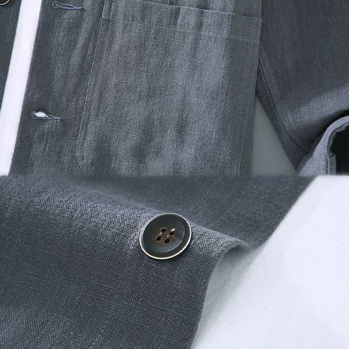 Veste décontractée en lin ramie pour homme, manches longues, revers boutonné, avec poches, motif Buddha Stones - image 10