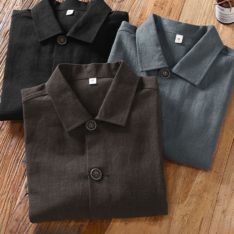 Veste décontractée en lin ramie pour homme, manches longues, revers boutonné, avec poches, motif Buddha Stones - image 14