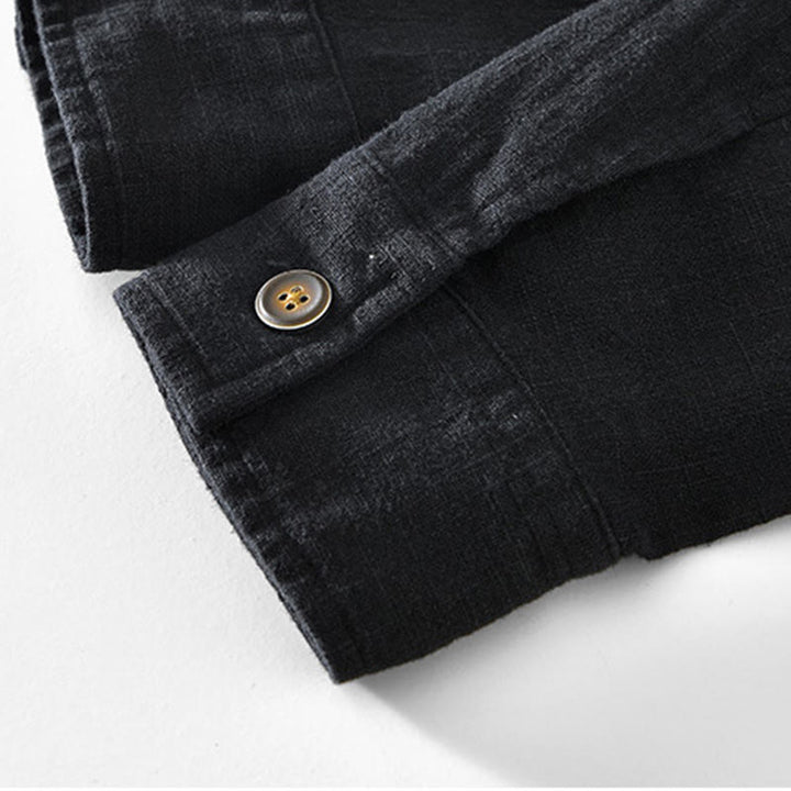 Veste en lin ramie à manches longues pour homme avec poches et boutons simples et imprimé Buddha Stones - image 7