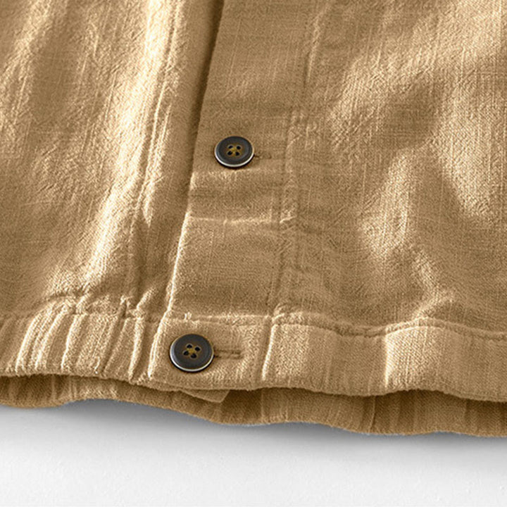 Veste en lin ramie à manches longues pour homme avec poches et boutons simples et imprimé Buddha Stones - image 4