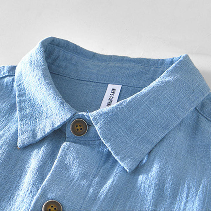 Veste en lin ramie à manches longues pour homme avec poches et boutons simples et imprimé Buddha Stones - image 12