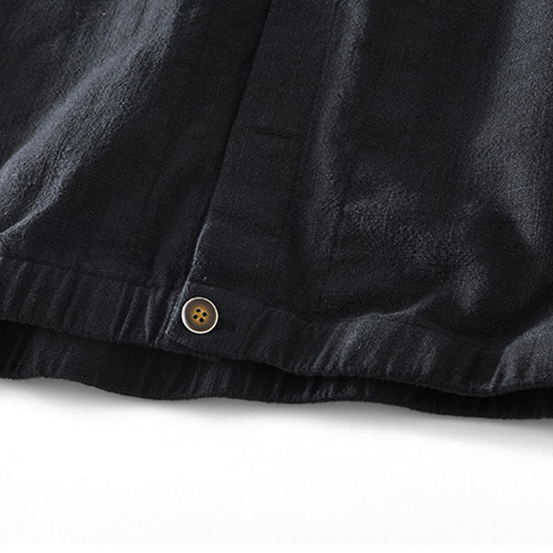 Veste en lin ramie à manches longues pour homme avec poches et boutons simples et imprimé Buddha Stones - image 9