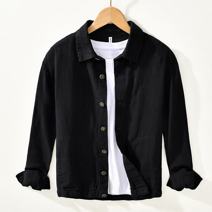 Veste en lin ramie à manches longues pour homme avec poches et boutons simples et imprimé Buddha Stones - Noir - US/UK/AU42，EU52 (3XL) - image 6