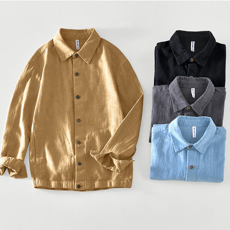 Veste en lin ramie à manches longues pour homme avec poches et boutons simples et imprimé Buddha Stones - image 26