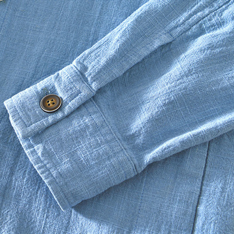 Veste en lin ramie à manches longues pour homme avec poches et boutons simples et imprimé Buddha Stones - image 14