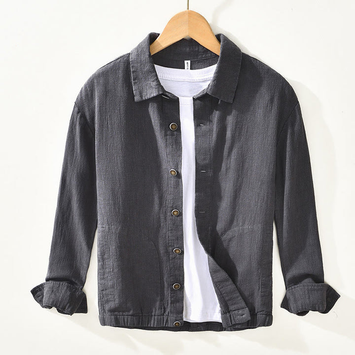 Veste en lin ramie à manches longues pour homme avec poches et boutons simples et imprimé Buddha Stones - Gris ardoise - US/UK/AU42，EU52 (3XL) - image 17