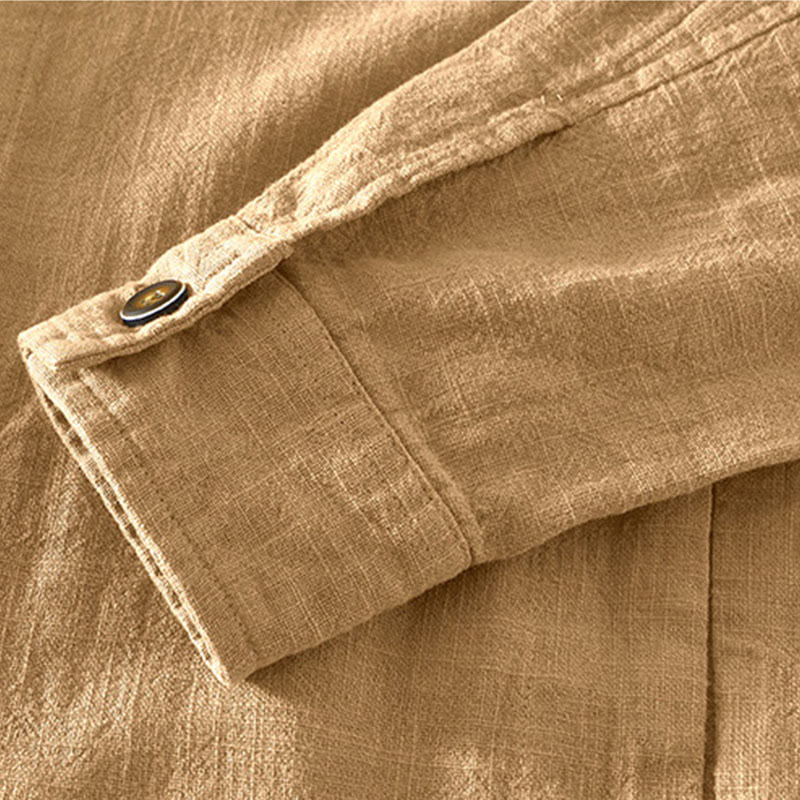 Veste en lin ramie à manches longues pour homme avec poches et boutons simples et imprimé Buddha Stones - image 4