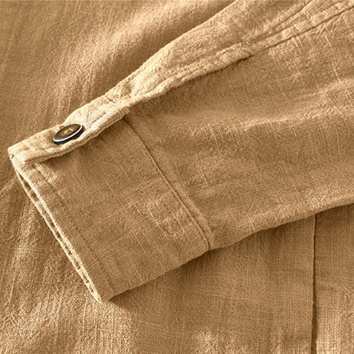 Veste en lin ramie à manches longues pour homme avec poches et boutons simples et imprimé Buddha Stones - image 4