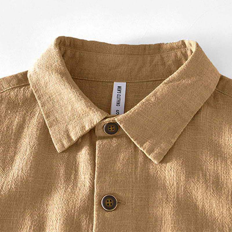 Veste en lin ramie à manches longues pour homme avec poches et boutons simples et imprimé Buddha Stones - image 1