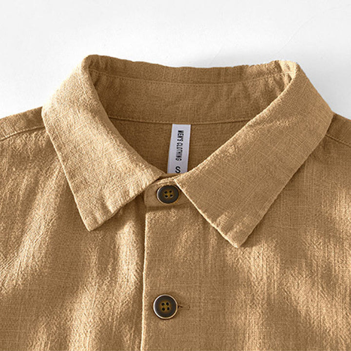 Veste en lin ramie à manches longues pour homme avec poches et boutons simples et imprimé Buddha Stones - image 1