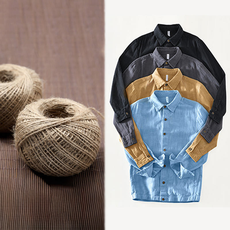 Veste en lin ramie à manches longues pour homme avec poches et boutons simples et imprimé Buddha Stones - image 28