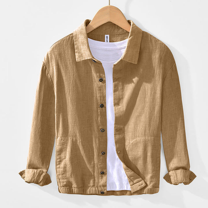 Veste en lin ramie à manches longues pour homme avec poches et boutons simples et imprimé Buddha Stones - Verge d'or - US/UK/AU42，EU52 (3XL) - image 1