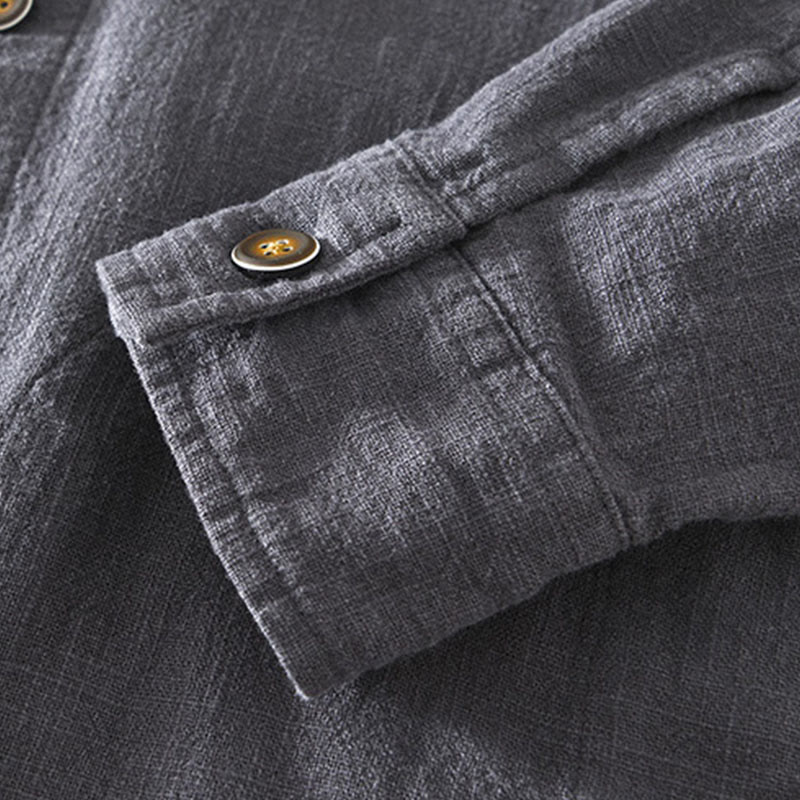 Veste en lin ramie à manches longues pour homme avec poches et boutons simples et imprimé Buddha Stones - image 25
