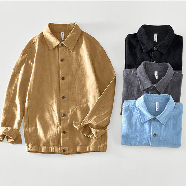 Veste en lin ramie à manches longues pour homme avec poches et boutons simples et imprimé Buddha Stones - image 27