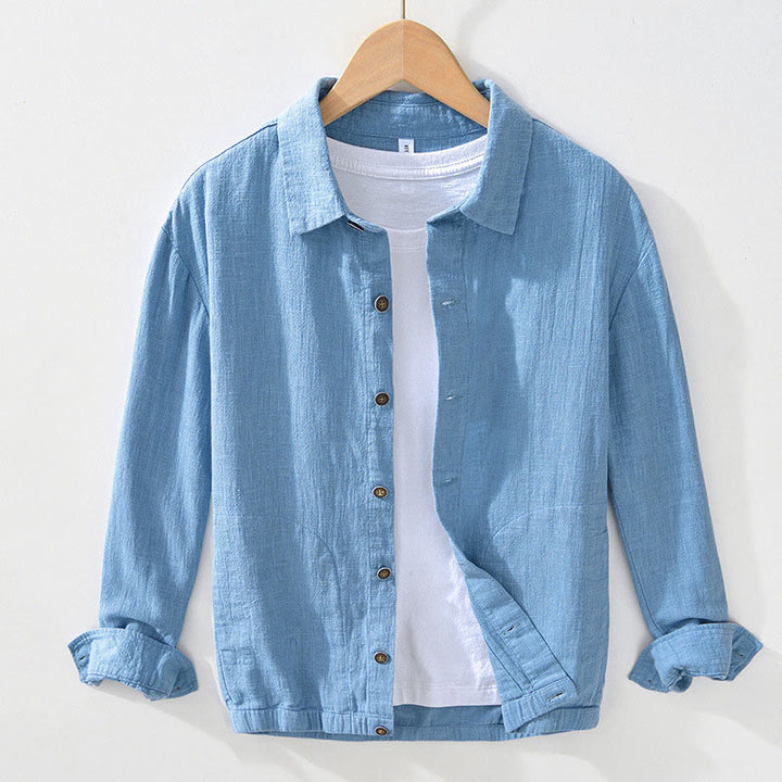 Veste en lin ramie à manches longues pour homme avec poches et boutons simples et imprimé Buddha Stones - Bleu ciel clair - US/UK/AU42，EU52 (3XL) - image 11