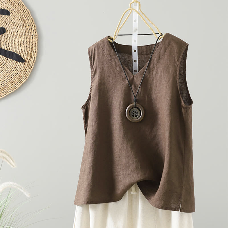 Gilet vintage d'été à col en V pour femme avec Buddha Stones - SaddleBrown - US8-10，UK/AU12-14，EU40-42 (2XL) - image 0