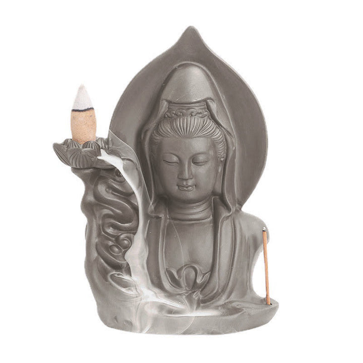 Buddha Stones Tibétain Avalokitesvara Bouddha Lotus Guérison Fontaine à fumée à refoulement Brûleur d'encens - image 9