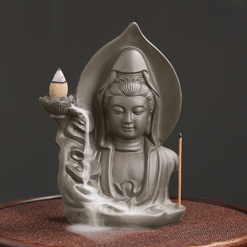 Buddha Stones Tibétain Avalokitesvara Bouddha Lotus Guérison Fontaine à fumée à refoulement Brûleur d'encens - Avalokitesvara - image 1