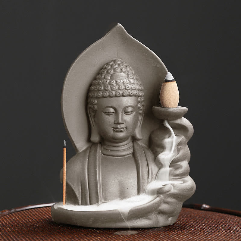 Buddha Stones Tibétain Avalokitesvara Bouddha Lotus Guérison Fontaine à fumée à refoulement Brûleur d'encens - Bouddha - image 13