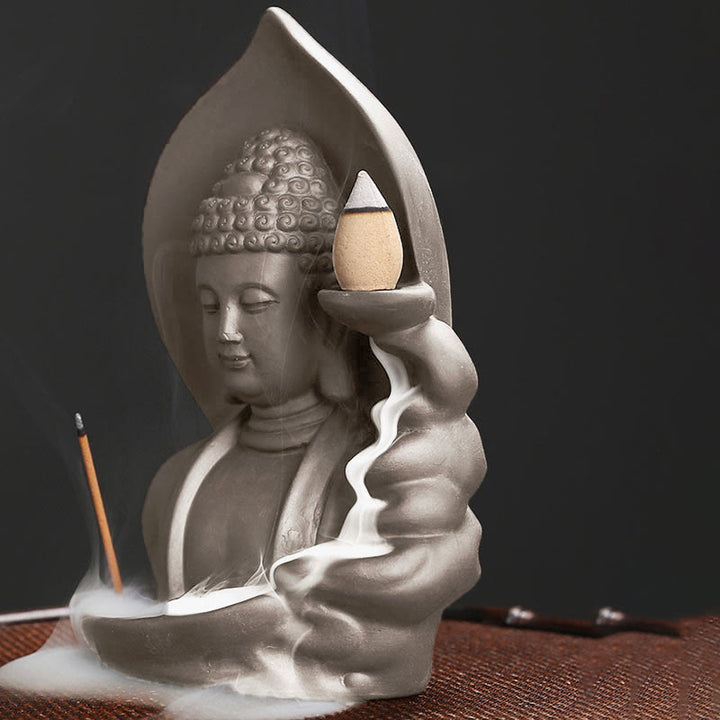 Buddha Stones Tibétain Avalokitesvara Bouddha Lotus Guérison Fontaine à fumée à refoulement Brûleur d'encens - image 15