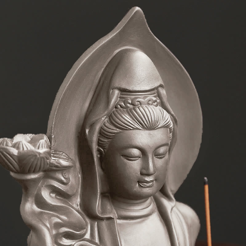 Buddha Stones Tibétain Avalokitesvara Bouddha Lotus Guérison Fontaine à fumée à refoulement Brûleur d'encens - image 2