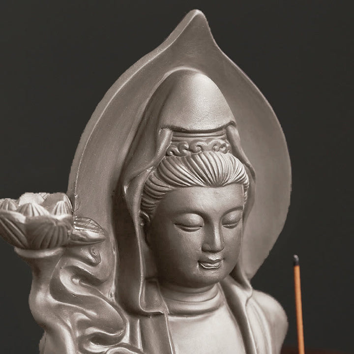 Buddha Stones Tibétain Avalokitesvara Bouddha Lotus Guérison Fontaine à fumée à refoulement Brûleur d'encens - image 2
