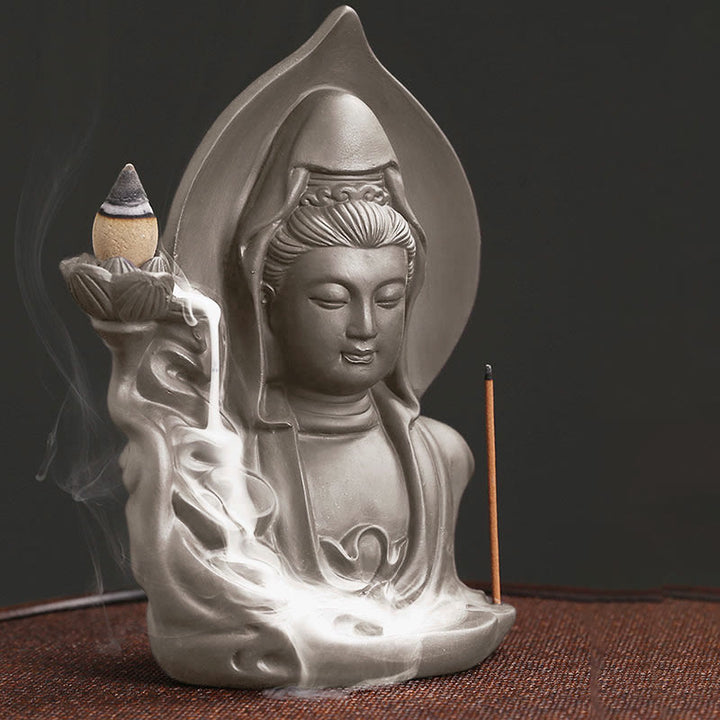 Buddha Stones Tibétain Avalokitesvara Bouddha Lotus Guérison Fontaine à fumée à refoulement Brûleur d'encens - image 8