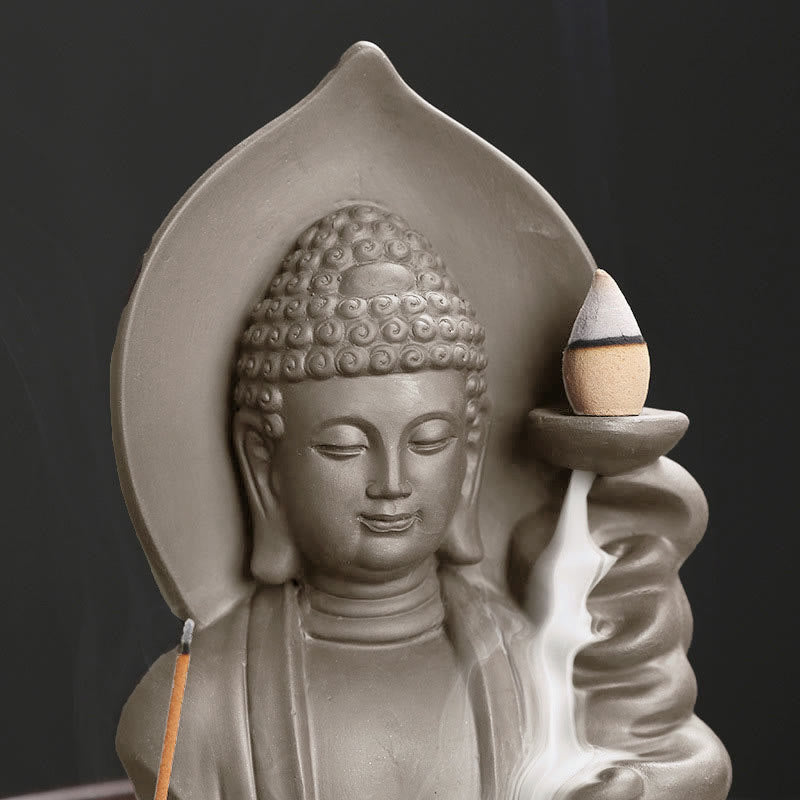 Buddha Stones Tibétain Avalokitesvara Bouddha Lotus Guérison Fontaine à fumée à refoulement Brûleur d'encens - image 16