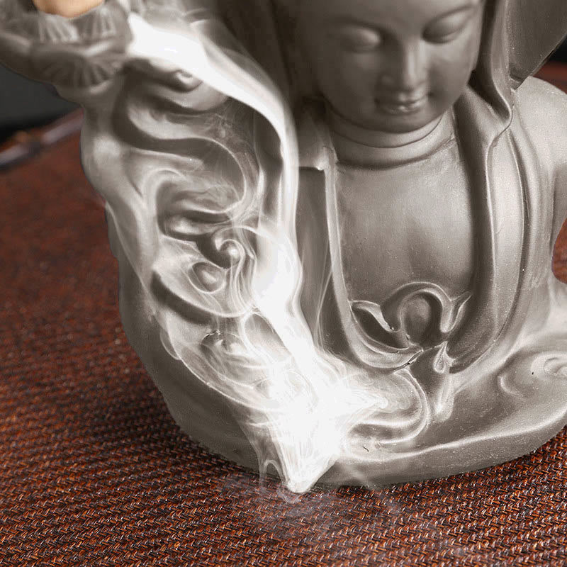 Buddha Stones Tibétain Avalokitesvara Bouddha Lotus Guérison Fontaine à fumée à refoulement Brûleur d'encens - image 4