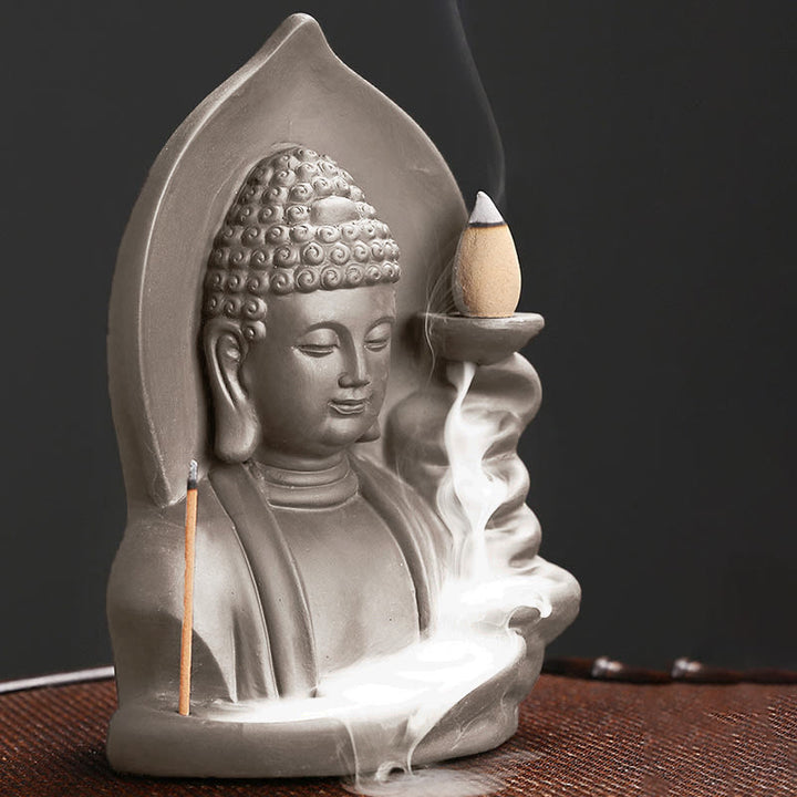 Buddha Stones Tibétain Avalokitesvara Bouddha Lotus Guérison Fontaine à fumée à refoulement Brûleur d'encens - image 14