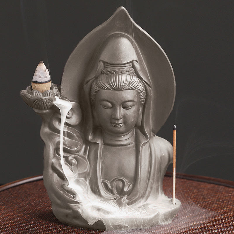 Buddha Stones Tibétain Avalokitesvara Bouddha Lotus Guérison Fontaine à fumée à refoulement Brûleur d'encens - image 7