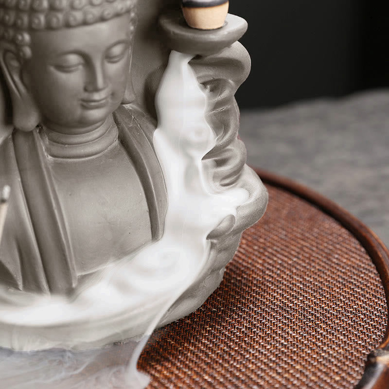 Buddha Stones Tibétain Avalokitesvara Bouddha Lotus Guérison Fontaine à fumée à refoulement Brûleur d'encens - image 19