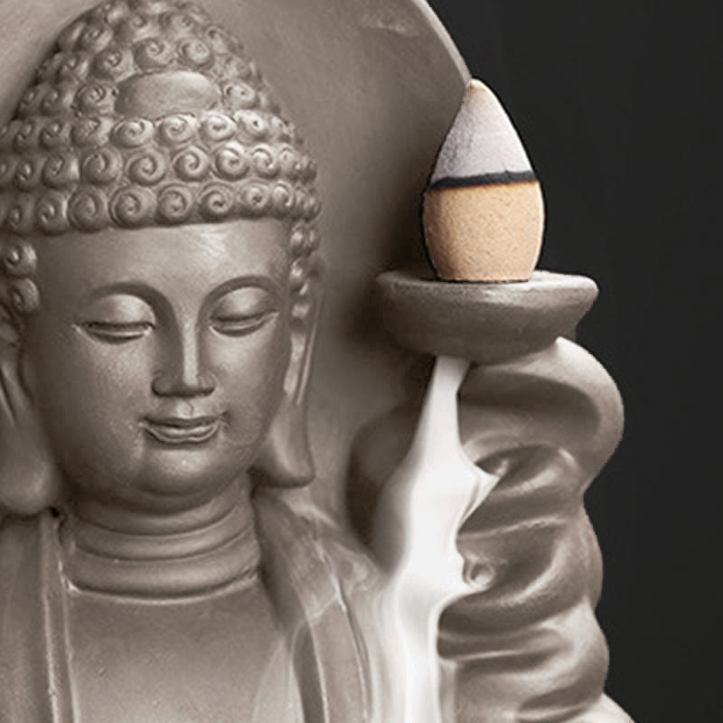 Buddha Stones Tibétain Avalokitesvara Bouddha Lotus Guérison Fontaine à fumée à refoulement Brûleur d'encens - image 18