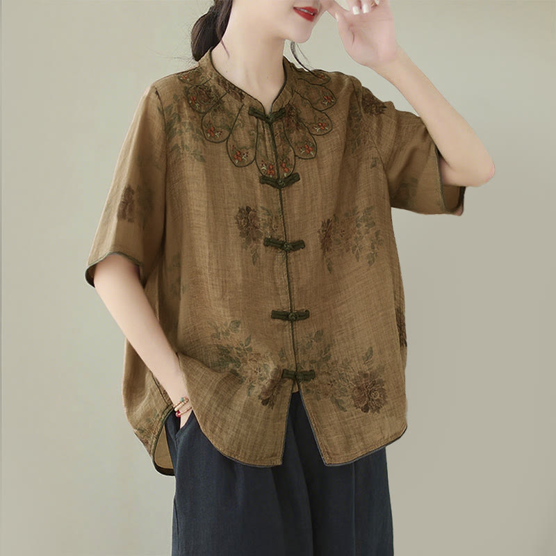 Chemise à imprimé fleurs violettes et boutons grenouilles Buddha Stones - image 3