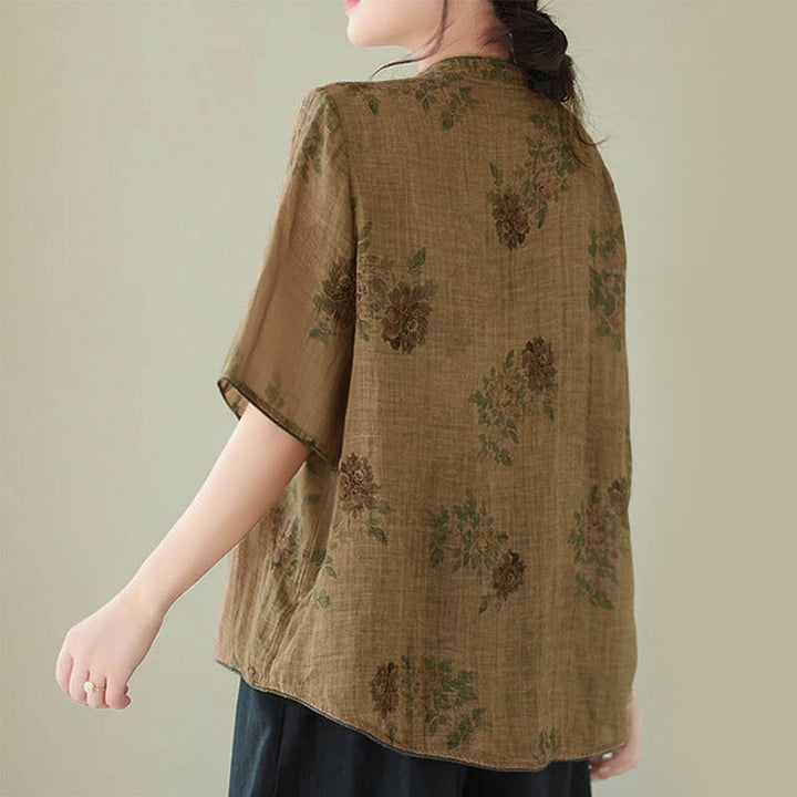 Chemise à imprimé fleurs violettes et boutons grenouilles Buddha Stones - image 3