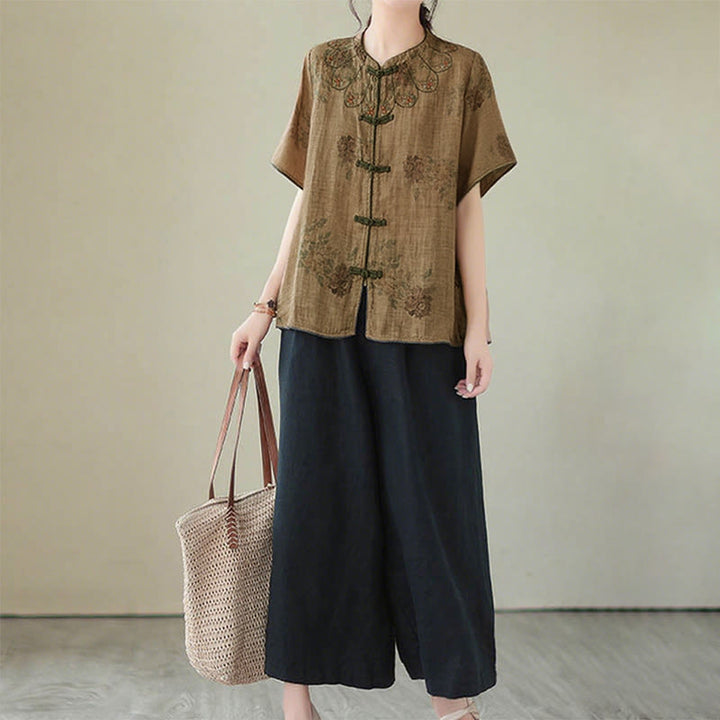 Chemise à imprimé fleurs violettes et boutons grenouilles Buddha Stones - image 12