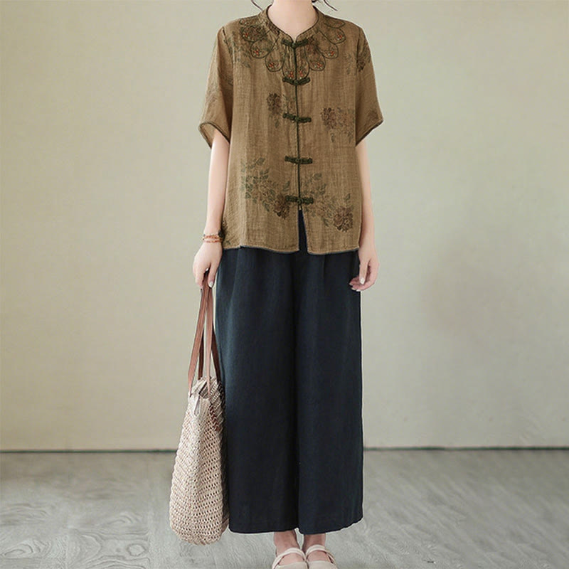 Chemise à imprimé fleurs violettes et boutons grenouilles Buddha Stones - image 10